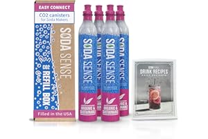Soda Sense 60L Easy Connect CO2 4 Pack Canister Refill & Recipe Book Bundle, Compatible w/SodaStream Quick Connect Soda Makers Only [ART, TERRA & DUO]