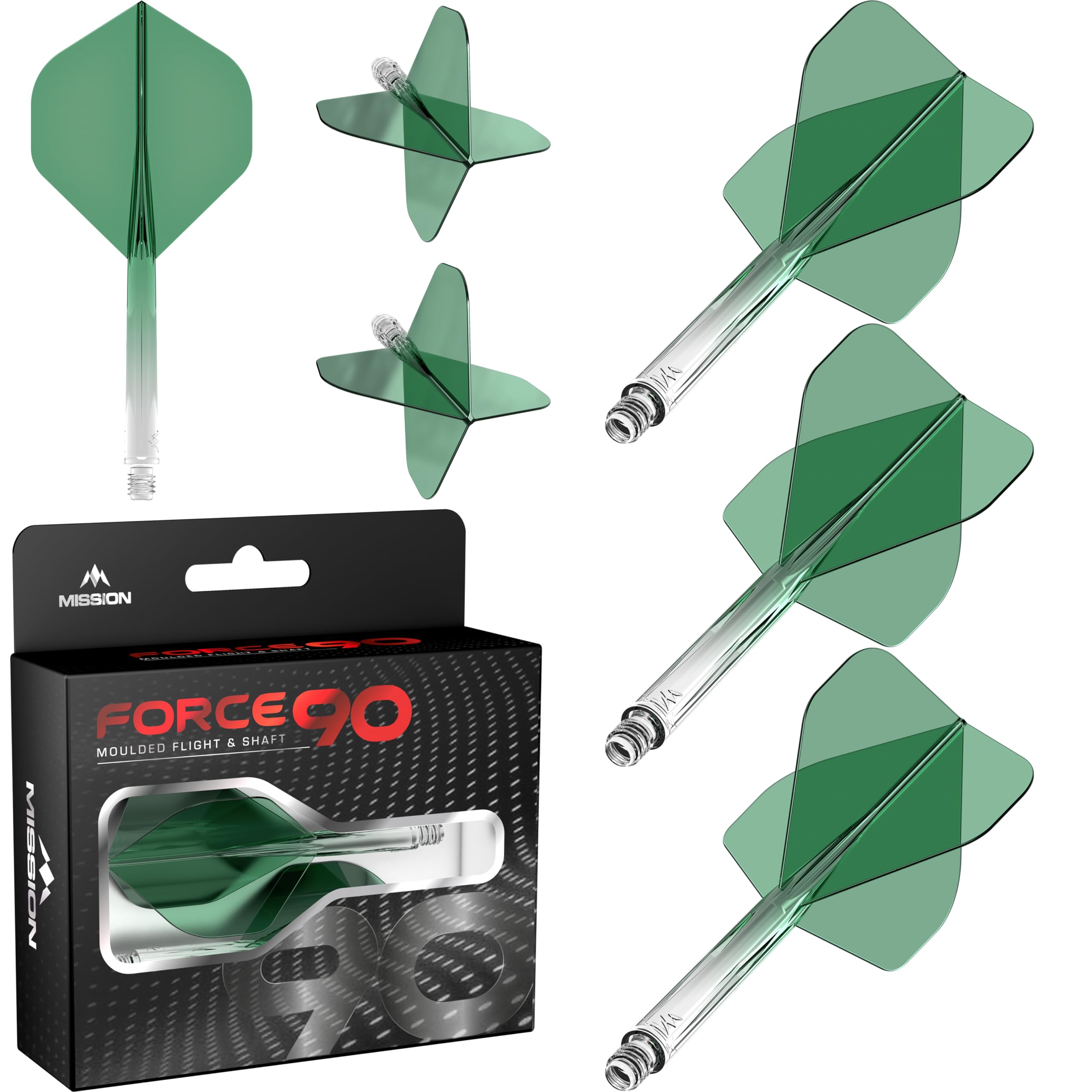 Mission Darts Force 90 | Integrated Precision Moulded Dart Flight And Shaft System, Pack of 3 Professional Highly Durable Combined Dart Flights And Stems | Standard No.2