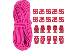 PATIKIL 16 Yard Elastic Bungee Cord & 10pcs Single Hole Cord Lock & 10pcs Double Hole Spring Toggle Stopper for Paracord Draw