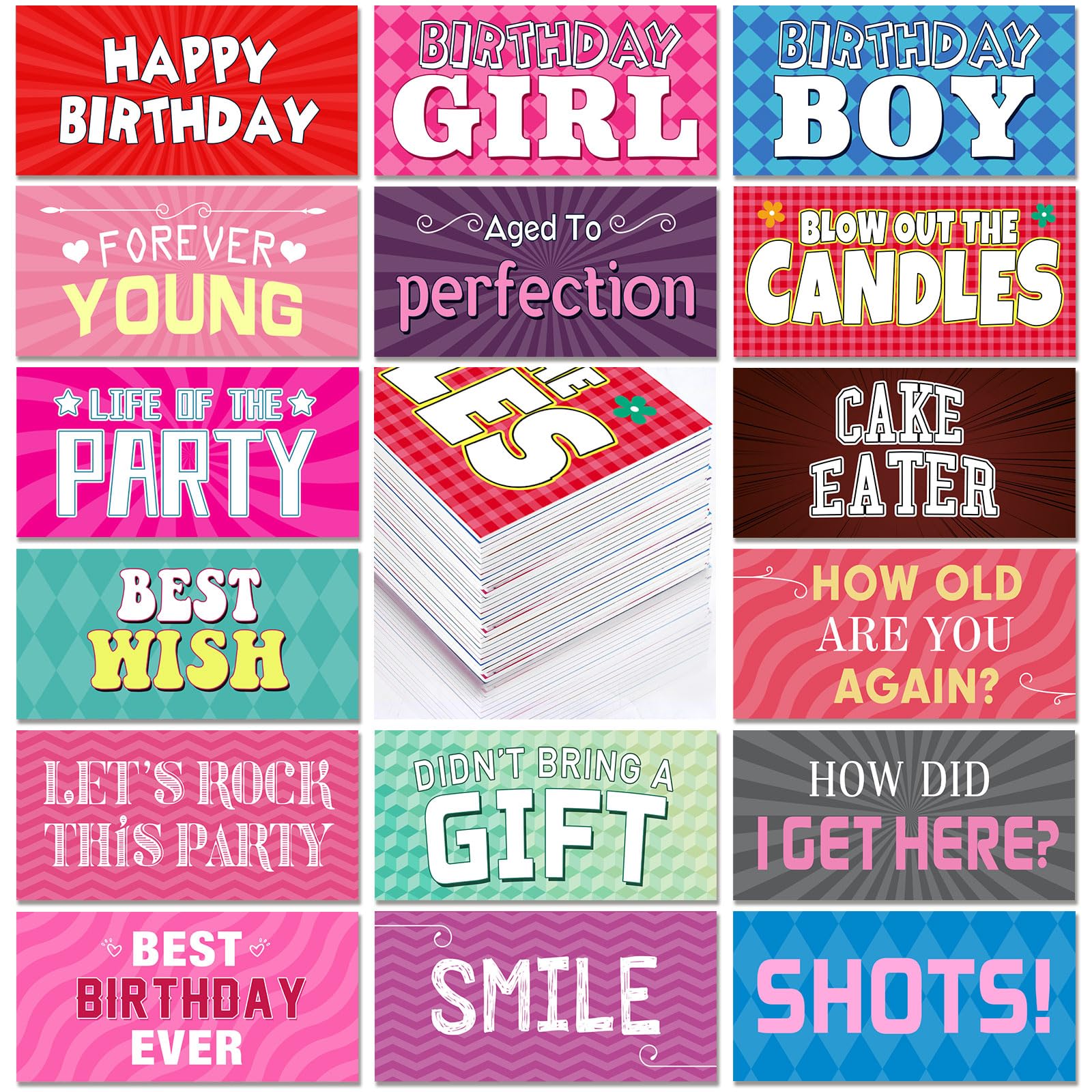 Photo 1 of 24 Designs Birthday Photo Booth Props Double Sided 11x5.5 Inch Photo Booth Props Happy Birthday Parties Decorations Set DIY Water Proof Selfie Signs PVC Printing for Holiday Party Supplies