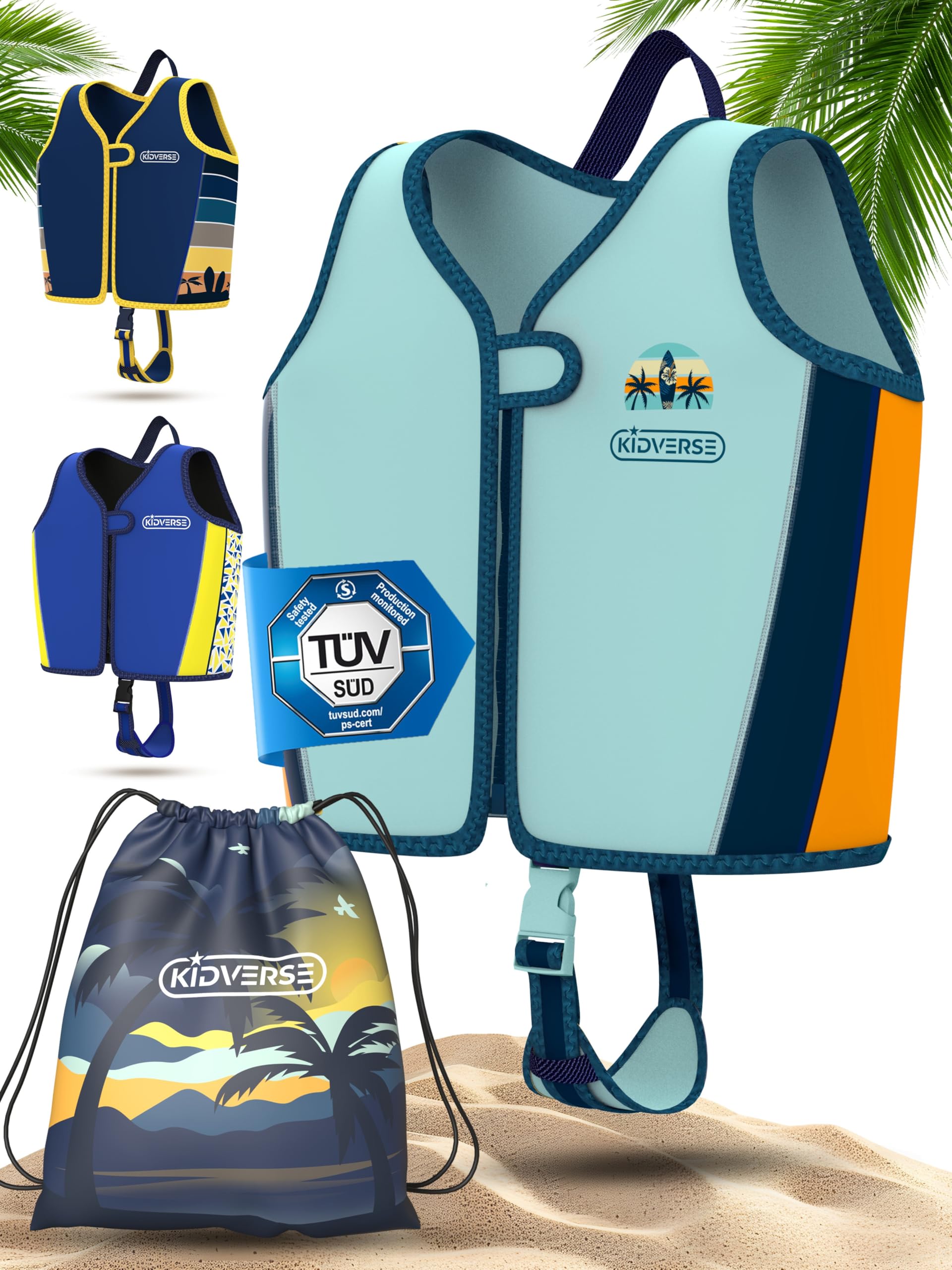 KIDVERSE Schwimmweste Kinder 2-3 Jahre - TÜV geprüfte Schwimmhilfe mit Bauchumfang bis 56cm - Schwimmhilfe Kinder 2-3 Jahre - Kinderschwimmweste zum Schwimmen Lernen - Komfort Schwimmweste Kind