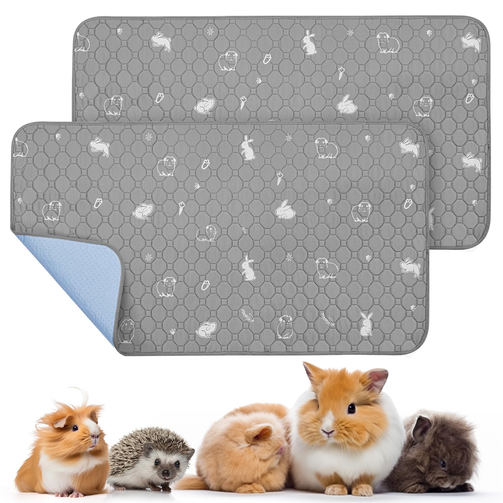 PICK FOR LIFE 2 Packs Guinea Pig Cage Liners - Washable Reusable Pee Pad, Waterproof Fast Absorbent Mat, Non-Slip Bedding for Small Animals - Chinchilla, Rabbit, Hamster, Puppy - 60x120 cm