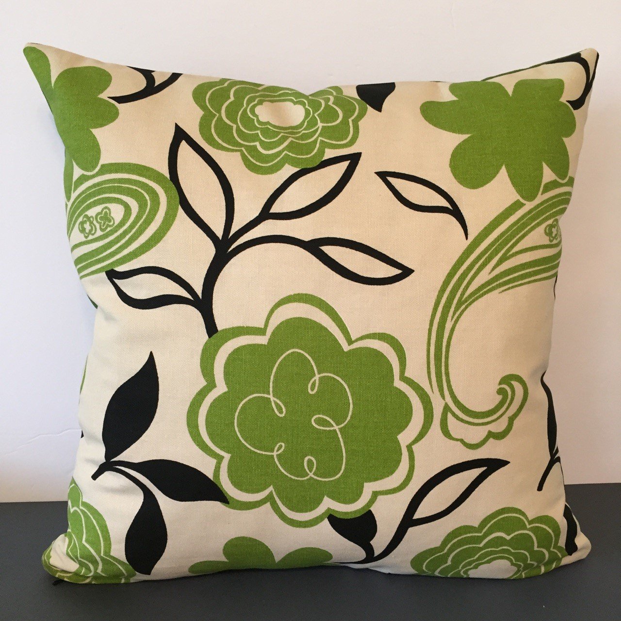 Green Floral Throw Pillow Cover Handmade
