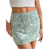 SOLY HUX Women's Sequin Mini Skirt Sparkly Y2k Low Rise Bodycon Going Out Skirts Party Club Concert Outfits