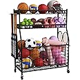 Sports Equipment Organizer,Garage Organizers and Storage,Sports Ball Storage Garage Organization Cart,Storage Rack Black