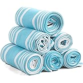 Ashton Sheets American Stripe Kitchen Towels 100% Cotton Pack of 6, Highly Absorbent Quick Drying, Soft Dish Towels 20x30 Inch for Kitchen with Hanging Loop, Hand & Tea Towel - Aqua & White Striped