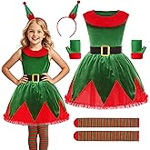 Rayekrot Girls Elf Costume Christmas Elf Holiday Dress Set Christmas Party Dress Outfit