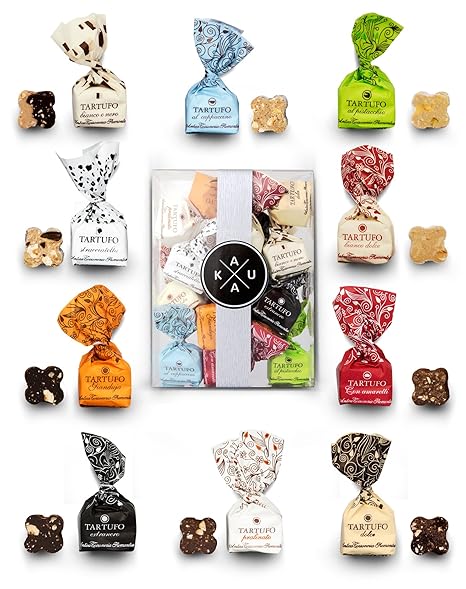 KauKau Geschenkset 140g Box: Antica Torroneria Tartufo Schokoladentrüffel Tartufi Trüffelpralinen in eine Box. 140g