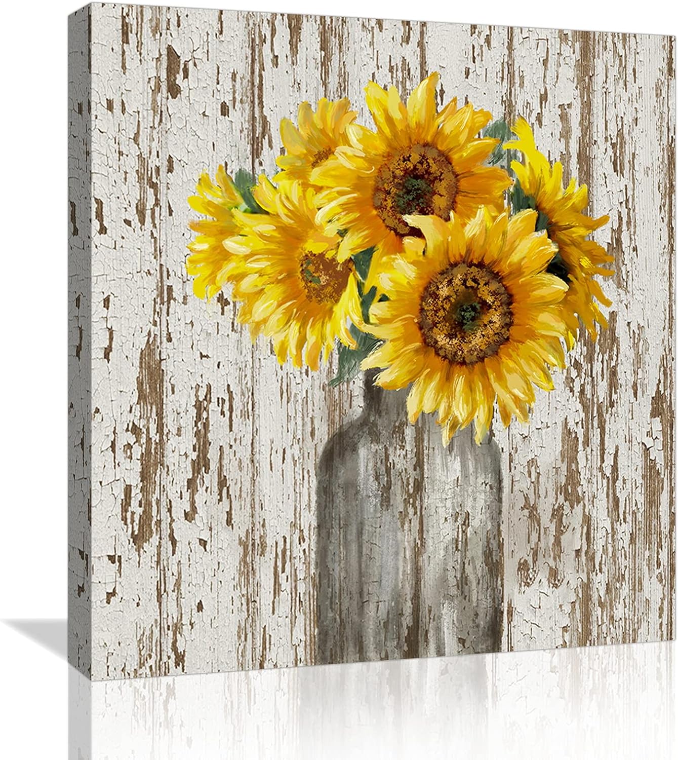 Sunflower Wall Decor for Kitchen Bathroom Farmhouse Wall Decor, Rustic Pictures Canvas Modern Wall Art Decor Framed Painting, Yellow Wall Decor Artwork for Home Art Prints with Wood Fram Size 14x14