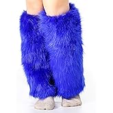 Yearntown Adult Blue Plush Long Boots Cover Blue Fuzzy Leg Warmers Faux Fur Halloween Accessories for Halloween Theme Event Holiday Party