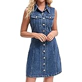 CIMUK Women Denim Dress Sleeveless Collared Western Button Down Short Jean Dresses