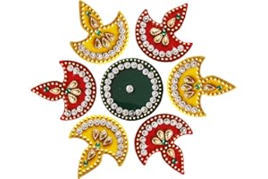 ARTISENIA Acrylic Diya Rangoli Floor Decorations Table Decoration Studded Stones Sequins Traditional Festive Home Door Déco 7 INCH