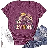 Grandma Shirts for Women Nana Shirt Wildflower Grandma Printed Casual Gigi Short Sleeve Tee Top