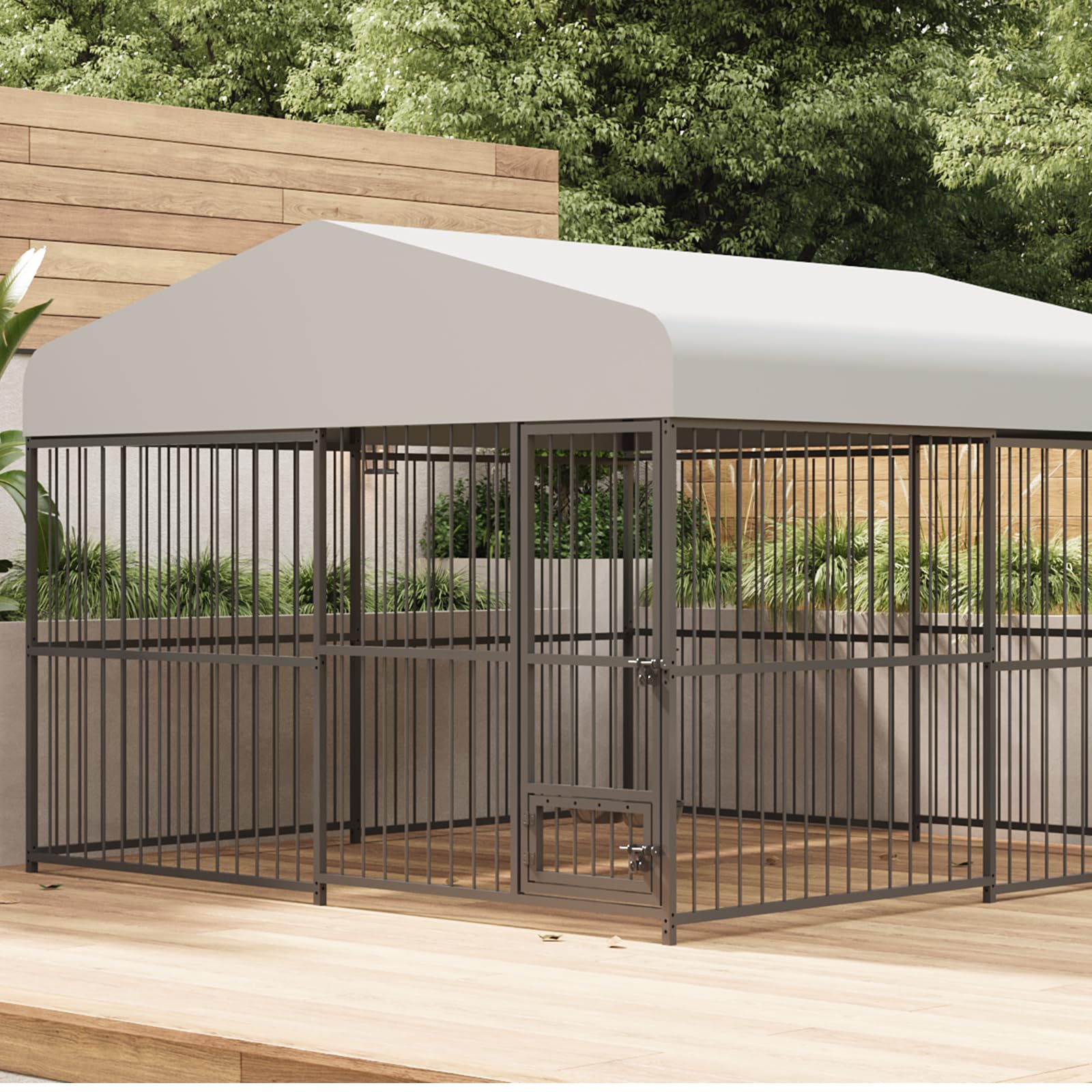 Photo 1 of 10x10x6 FT Large Dog Kennel Outdoor,Heavy Duty Outdoor Dog Kennel with Roof,with Uv-Resistant Waterproof Roof Covered Dog Cage,Lock,for Medium and Large Dogs,Easy Assembly