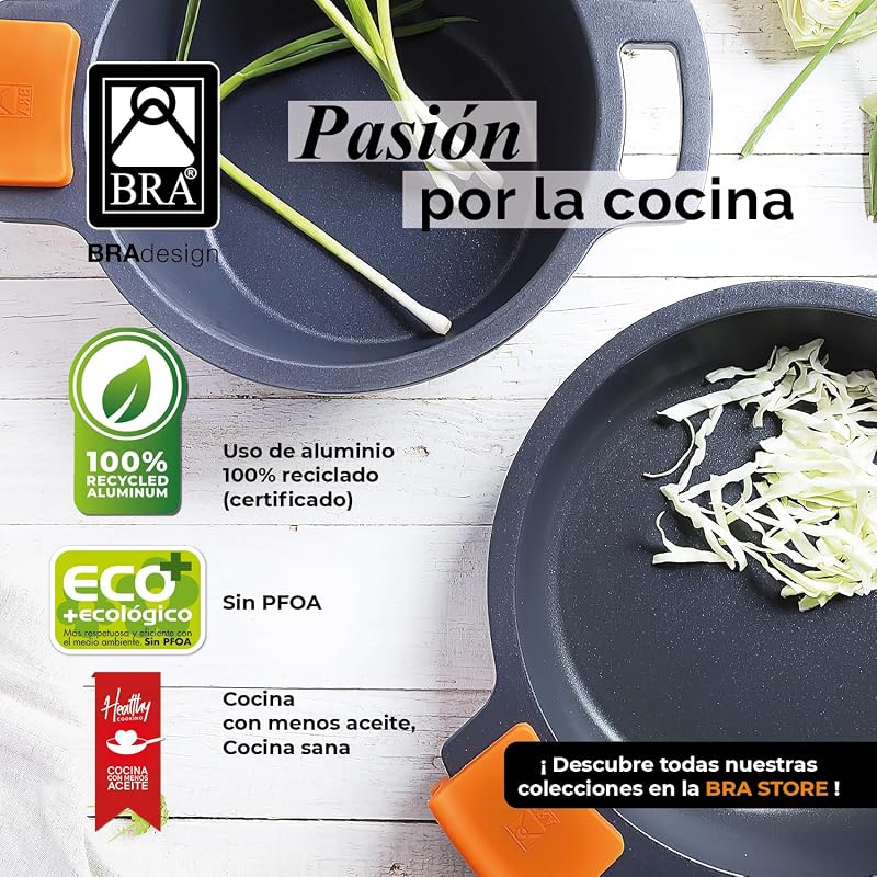 Bra efficient - bateria de alumínio fundido antiaderente de 4 peças, adequada para todos os tipos de fogões, incluindo indução, cor preta [exclusivo da amazon]