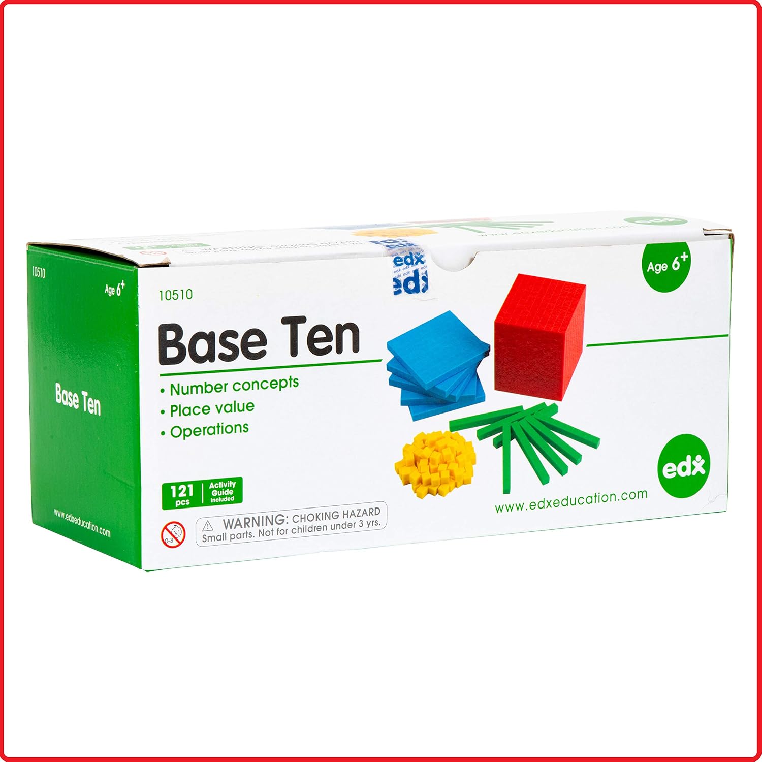 Edx Education Four Color Plastic Base Ten Set - in Home Learning Manipulative for Early Math - Set of 121 - Teach Kids Number Concepts, Place Value and Volume: Industrial & Scientific