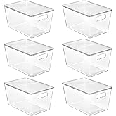 Vtopmart 6 Pack Clear Stackable Storage Bins with Lids, Large Plastic Containers with Handle for Pantry Organizer and Storage,Perfect for Bathroom,Cabinet,Kitchen,Fridge,Closet Organization
