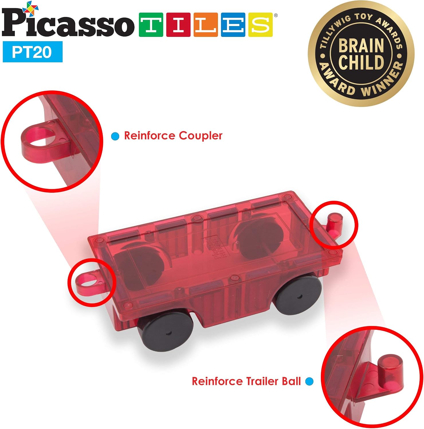 PicassoTiles 2 Piece Car Truck Construction Kit Toy Set Vehicle for Magnetic Blocks Building Tile Sensory Magnet Toys with Re-Enforced Hitch & Long Bed Educational Puzzle Girls Boys Toddlers Ages 3+ - Image 4