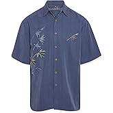 Bamboo Cay Mens Short Sleeve Flying Bamboos Casual Embroidered Woven Shirt