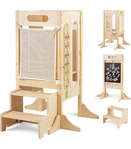 Amazon.com : HONEY JOY Foldable Toddler Tower, Wooden Kitchen