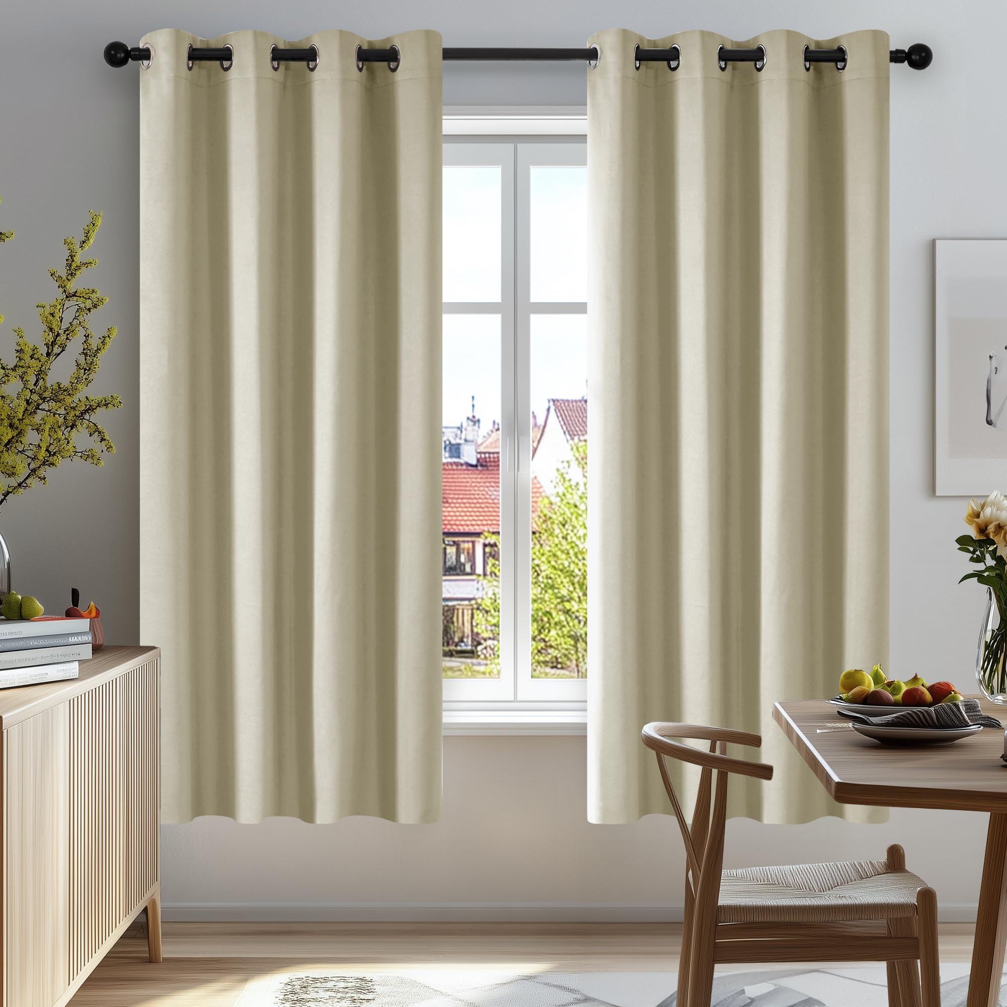 Deconovo Window Decoration Super Soft Thermal Insulated Eyelet Room Darkening Curtains for Bedroom Beige 46x63 Inch 2 Panels