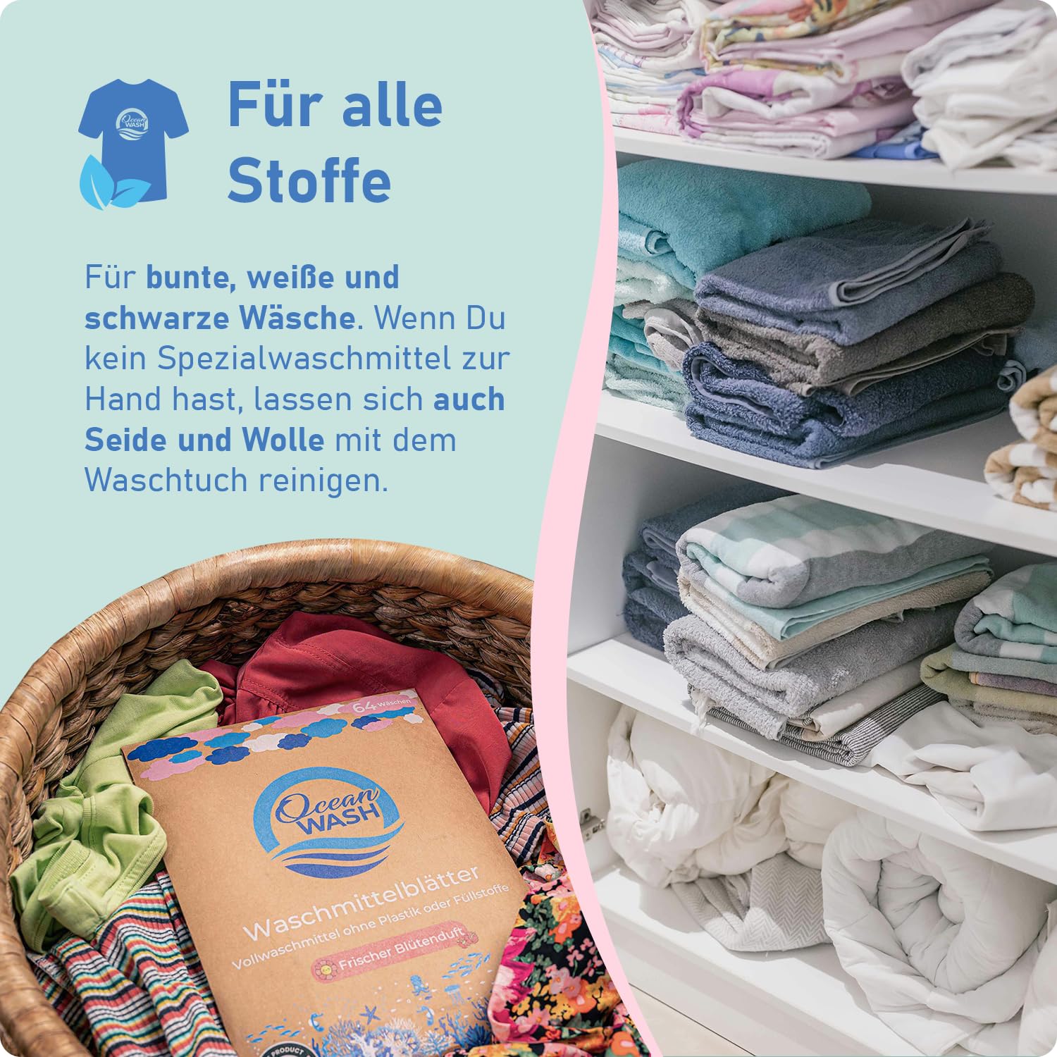 OceanWash Waschmittelblätter Blütenduft, Waschblätter Waschmaschine für alle Textilien und Farben, Waschtücher biologisch abbaubar, Laundry Detergent Sheets Vollwaschmittel, 64 Wäschen 4