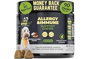GOOGIPET NATURAL PET PRODUCTS Googipet Dog Allergy Chews, Seasonal Dog Allergy Relief & Itchy Skin Relief, Skin & Coat Supplement +Bee Pollen, Colostrum, Coconut Oil, Probiotics, & Omega 3 Fish Oil for Dogs