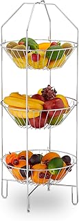 Relaxdays 10030054 Obst Etagere 3-stöckig, XXL Obstkorb, stehend, Küche, Aufbewahrung Gemüse, Metall, HBT 80 x 33 x 32 cm, Silber, Stahl