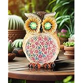 GoGnome Hand-Painted Resin Owl Figurine with Glow-in-The-Dark Eyes, Solar-Powered Garden Decor 5.5'' Lawn Ornaments Statue Gardening Gifts for Outside Yard Art Patio (Owl)