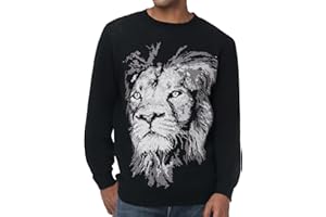 HUGE SPORTS Mens Graphic Print Sweater 100% Soft Cotton Knit Crewneck Pullover Long Sleeve Casual Winter Top Unisex Sweaters