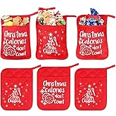 6 Pieces Christmas Potholders with Pocket Potholder Kitchen Hot Pad Oven Mitts Farmhouse Hot Potholders Cookie Bag for Christmas Kitchen Gift Cooking Baking (Red,Tree Style)