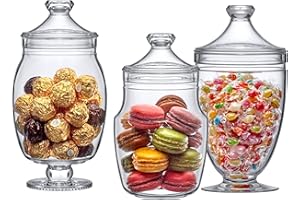 Amazing Abby - Keep - Acrylic Apothecary Jars (3-Piece Set), Plastic Jars with Lids, Bathroom Canisters, Vanity Organizers, Candy Buffet, Wedding Display, BPA-Free and Shatter-Proof (NOT Glass)