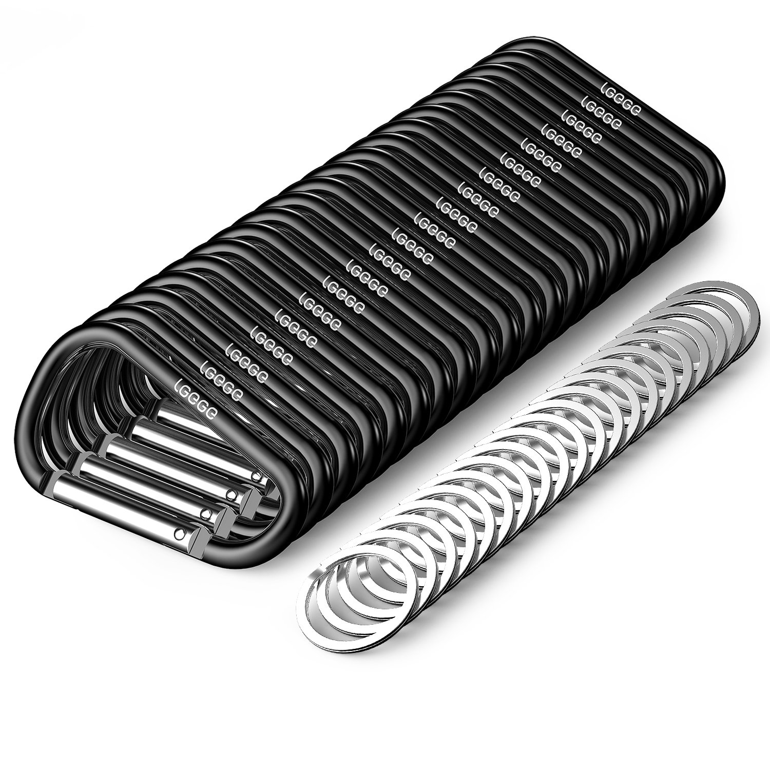 2.5" Aluminum Carabiner Clip D Shape Buckle - Spring Snap Key Chain Clip Hook, Keychain Clip, Multipurpose for Camping, Hiking, Fishing Or As A Key Organizer , Black ( 20pcs Pack )
