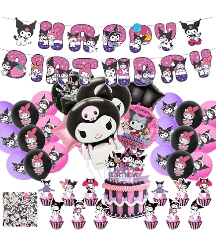 Clvsyh Set De 15 Globos Para Fiesta De Cumpleaños Kuromi – Incluye Globo Foil Y Látex – Decoración Temática De Dibujos Animados – Perfecto Para Niñas Y Niños