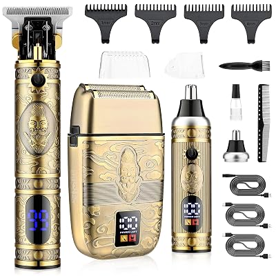 Saoilli Professional Hair Trimmer Hair Clippers for Men, Nose Hair Trimmer Men's Shaver Set,Cordless T-Blade Beard Trimmer Barber Clippers,Electric Foil Shavers Razor for Men Haircutting Kit