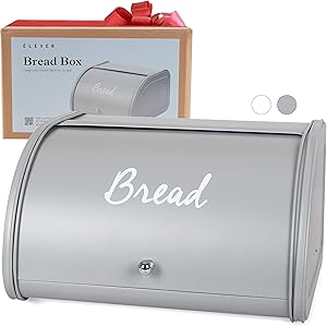 Bread Box for Kitchen Countertop - Farmhouse Bread Boxes For Homemade Bread, Sourdough Crock | Food Safe & Rust-Resistant | Stainless Steel, Large Kitchen Storage Container - Nordic Grey