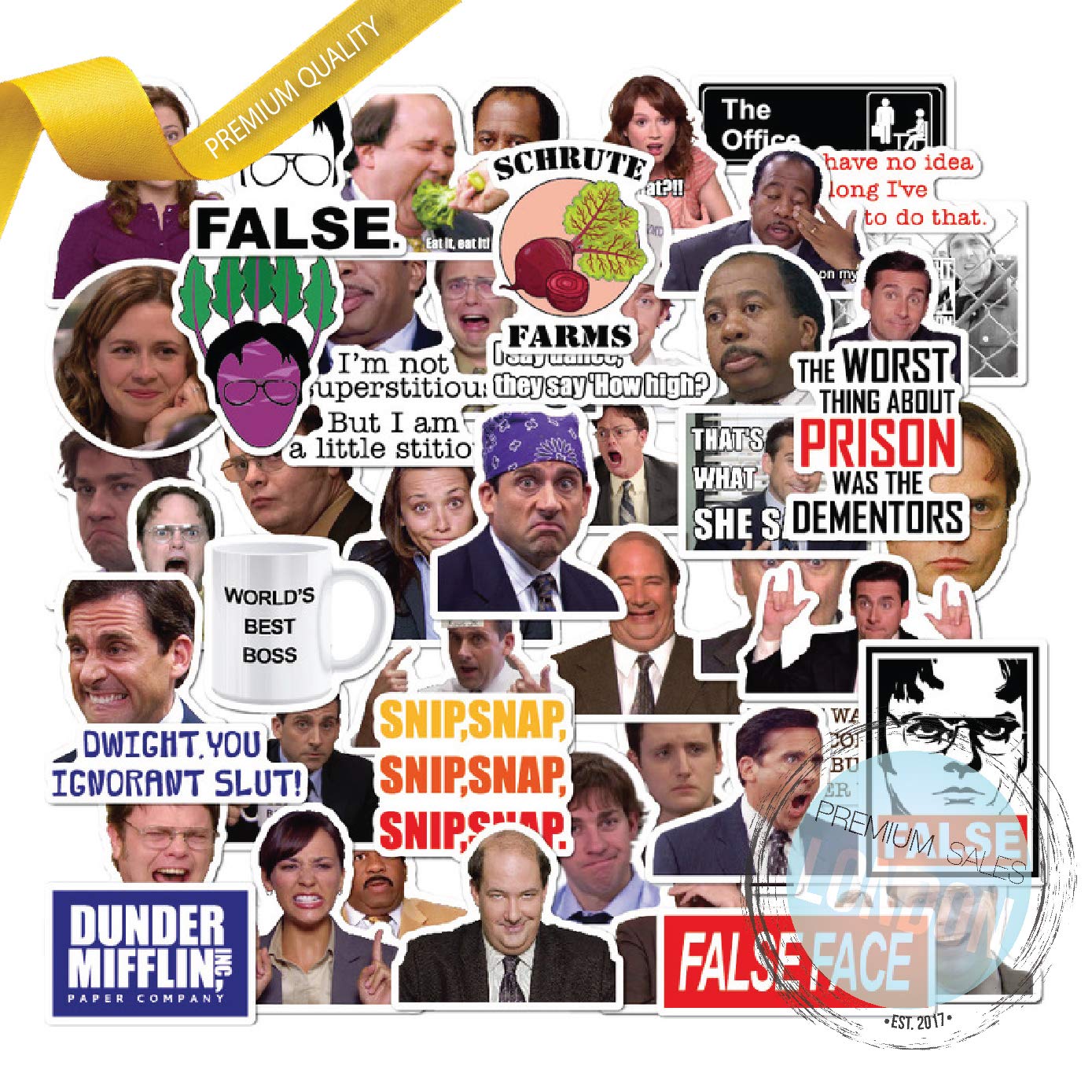 50 PCs The Office Stickers Pack - Waterproof Vinyl Decals With Michael, Dwight, Jim - Funny for Laptops, Computers, Hydro Flasks, Water Bottles