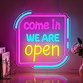 Open Neon Sign, Come In We Are Open Neon Signs for Wall Decor, Dimmable Acrylic Neon Lights for Business Shop Salon Florists Coffee Restaurant Bar Pub Hotel Store
