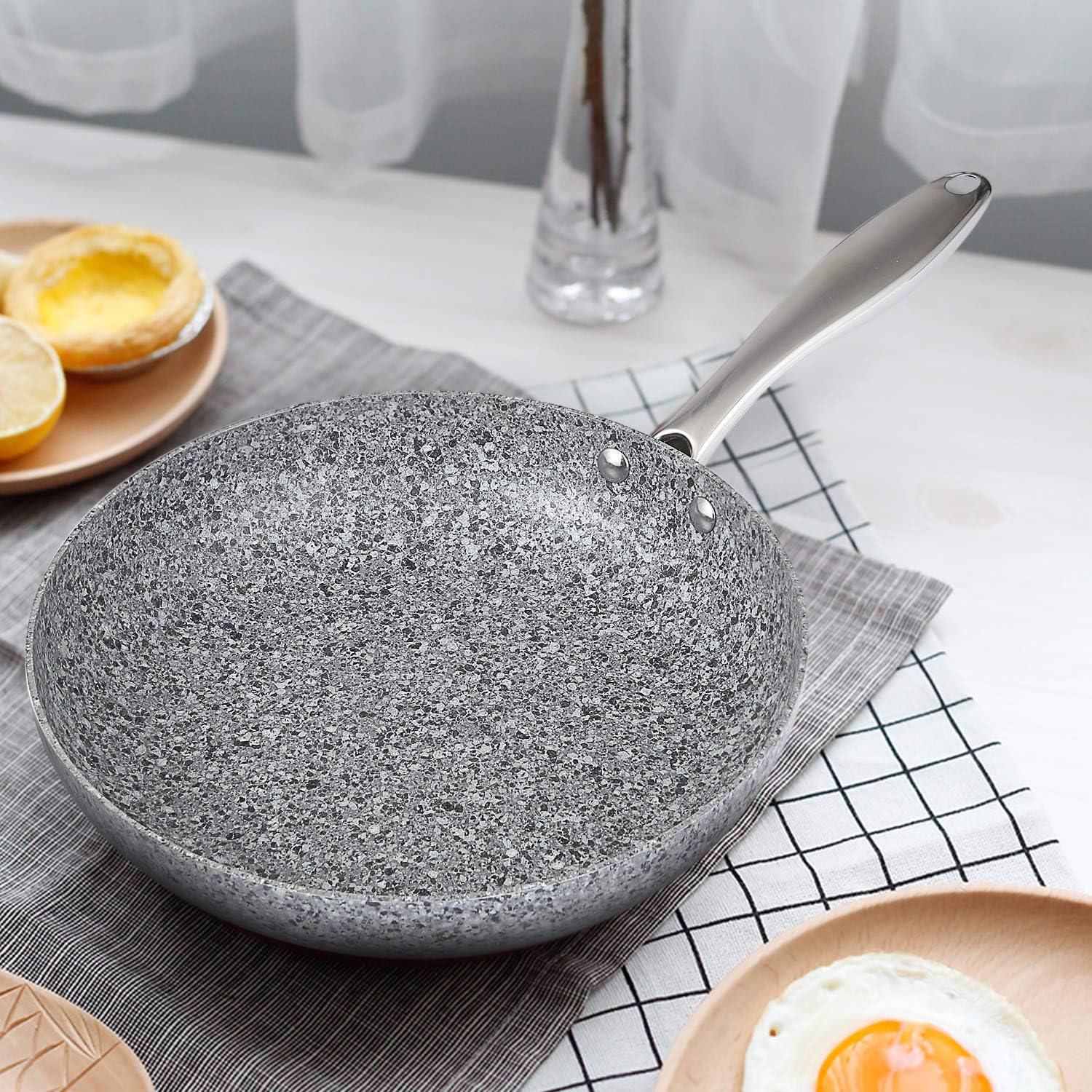 MICHELANGELO Frying Pan Set with Lid, 8" & 10" Granite Frying Pan Set with 100% APEO & PFOA-Free Stone Non Stick Coating, Granite Skillet Set with Lid, Nonstick Frying Pans 2 Piece - 8"+10": Kitchen & Dining