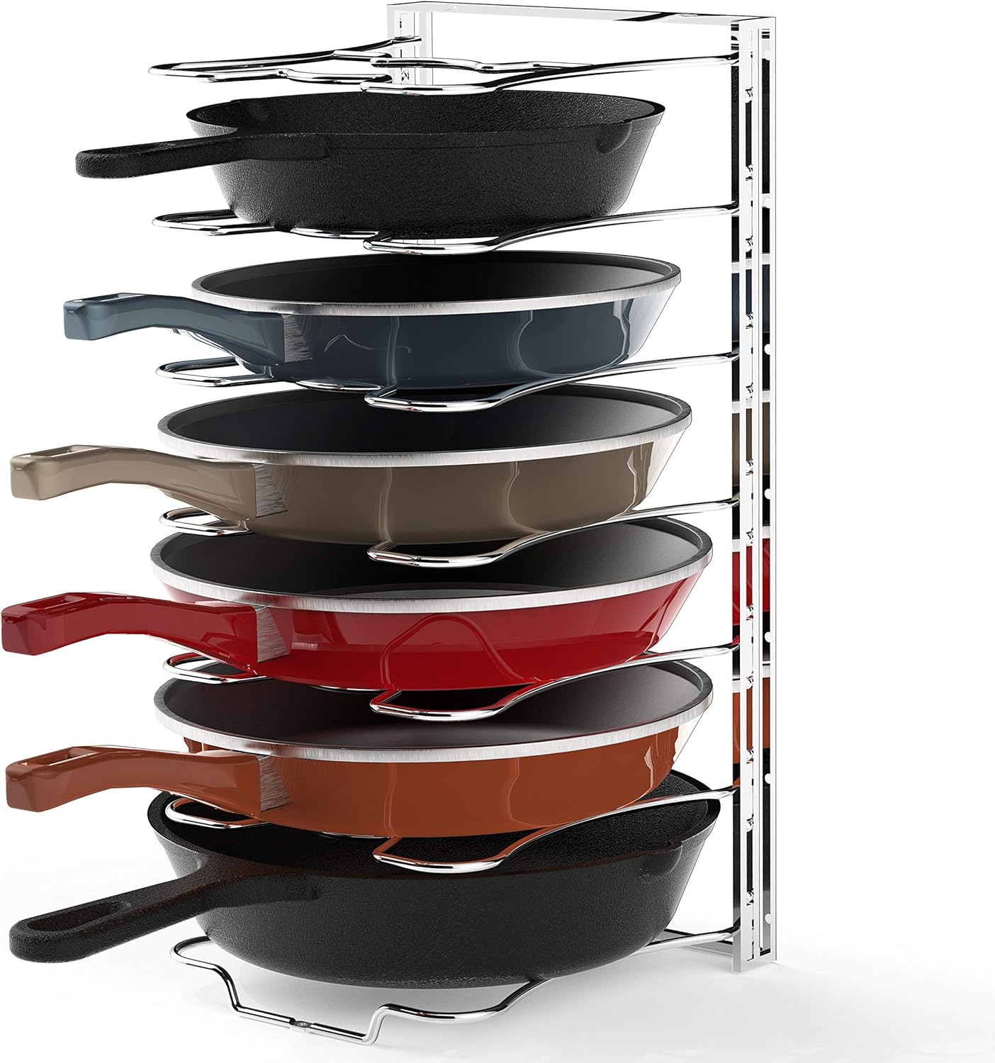 7 Adjustable Compartments Pan and Pot Lid Organizer Rack Holder, Chrome: Kitchen & Dining