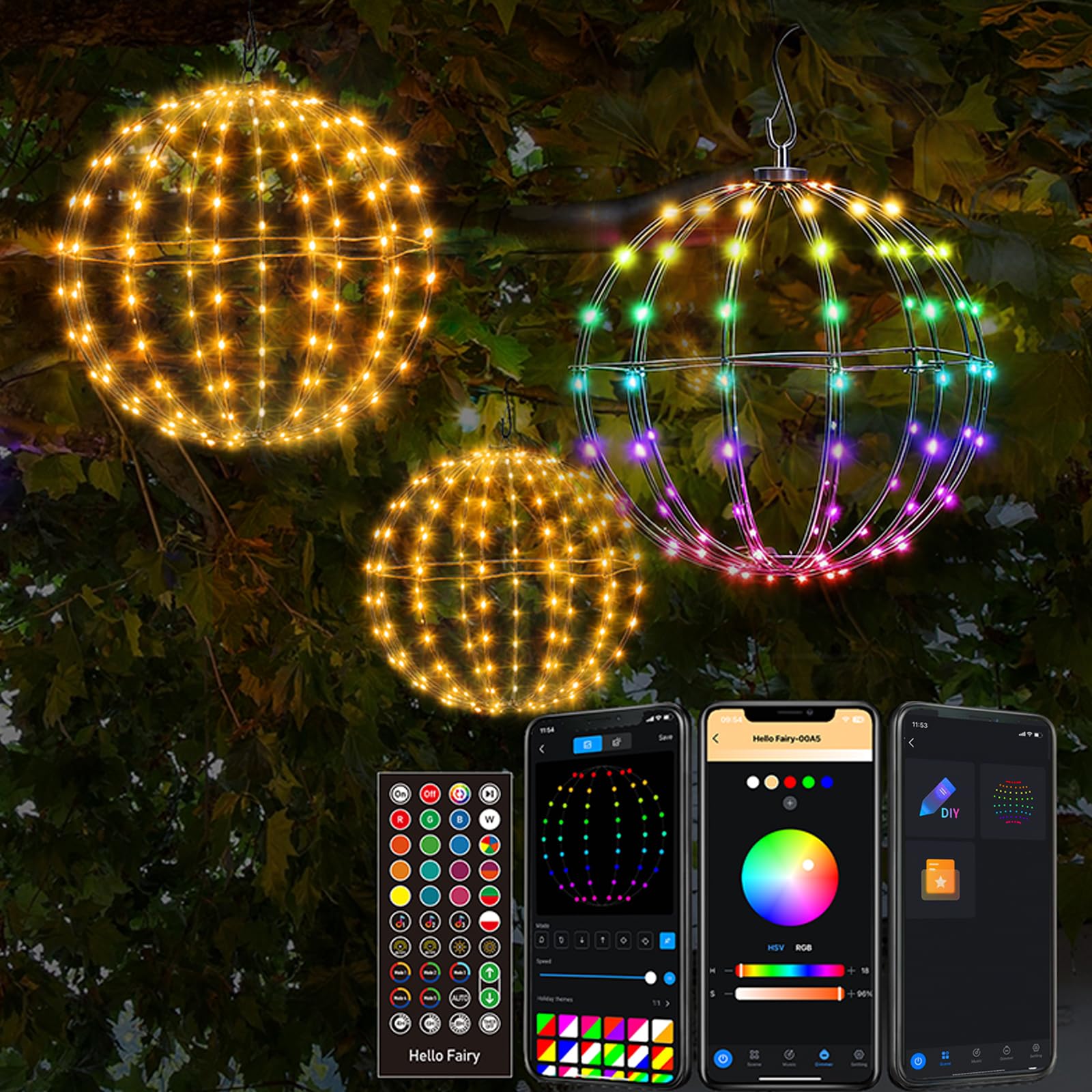 Photo 1 of **Only One**3 Pack 12” Outdoor/Indoor LED Christmas Light Balls, Smart Hanging Tree Decor Sphere Lights, Dimmer Color Changing, App & Remote Control, Timer, Waterproof, Holiday, Patio, Wedding Decor