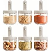 ShanSon 6-Piece Glass Spice Jars with Adjustable Spoon, 10.16oz /300ml Seasoning Containers with Airtight Lids, Moisture-Proof Condiment Pots, Spice Organizer for Kitchen Countertop &amp; Pantry Storage