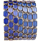 DADIFEN Glass Octagon Beads Royal Blue 6x9mm 28pcs Rectangle Golden Edge Crystal Loose Beads for DIY Craft Jewelry Making