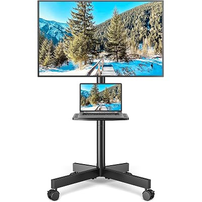 Rolling TV Stand with Shelf for 23-65 inch TVs up to 88lbs, Portable Mobile TV Cart with Silent Wheel, Tilt & Height Adjustable Universal Corner TV Stand for Bedroom, Living Room, Office