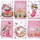 Bencailor 6 Pcs Pink Christmas Kitchen Towels Christmas Dish Towel Set Absorbent Soft Microfiber Farmhouse Cute Winter Wreath Candy Cane Hand Dishcloths Xmas Gifts Decorations for Kitchen Bathroom