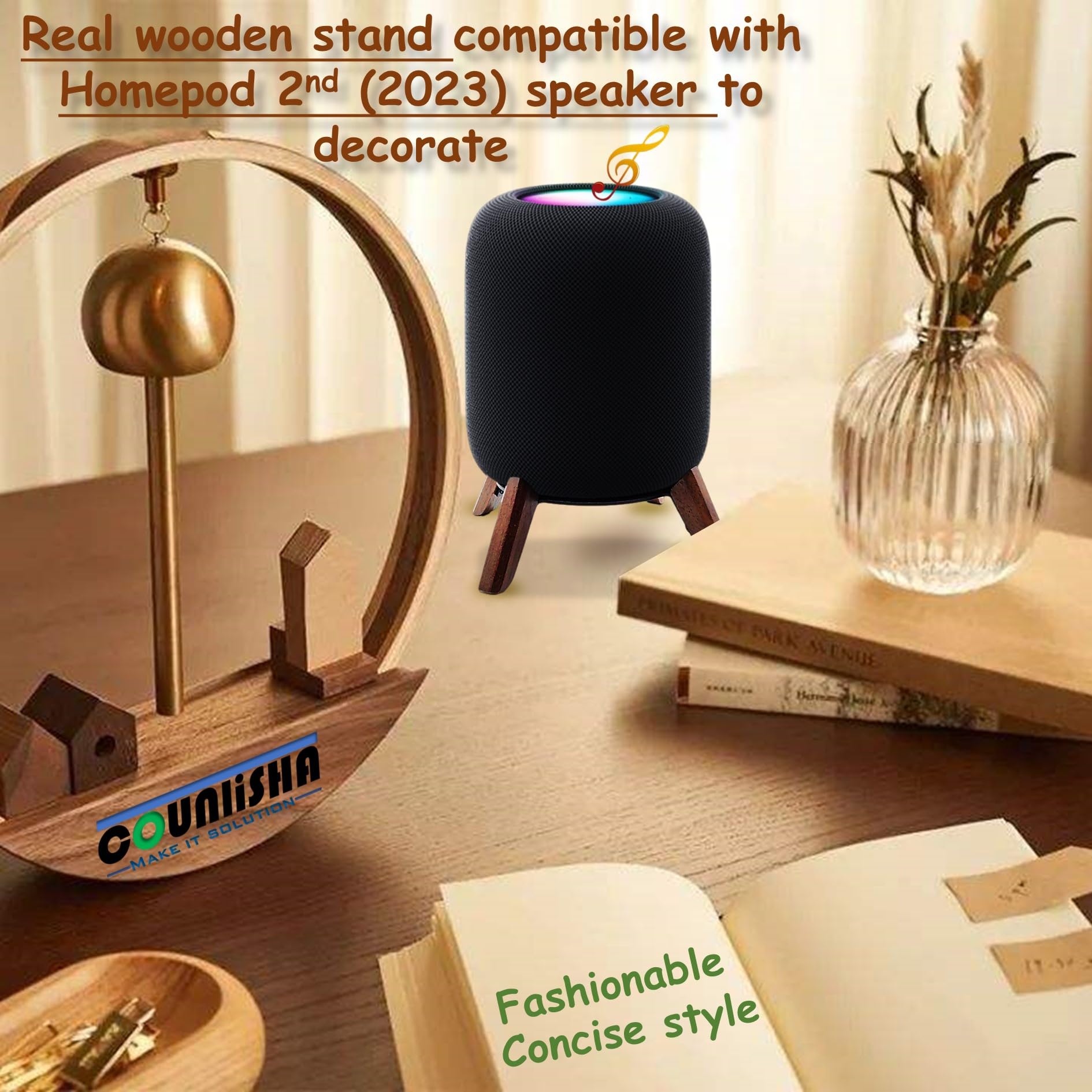 Real Wood Stand for Homepod 2nd gen (2023 Released), Wooden Holder with Metal Frame for Better Sound,Sturdy Stable Mount with Anti-Slip Protects Apple Home pod 2nd Smart Speaker (Walnut)