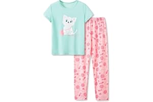 Beezizac Girls Cotton Sleepover Pajama Set for Little & Big Girls Short Sleeve Set 2-Piece PJ Size 4T-18