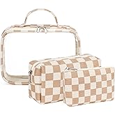 Bluboon 3Pcs Makeup Toiletry Bag for Women, Clear Packing Cubes Cosmetic Bag for Travel Women With Zipper Travel Essentials (Corduroy Checkered)