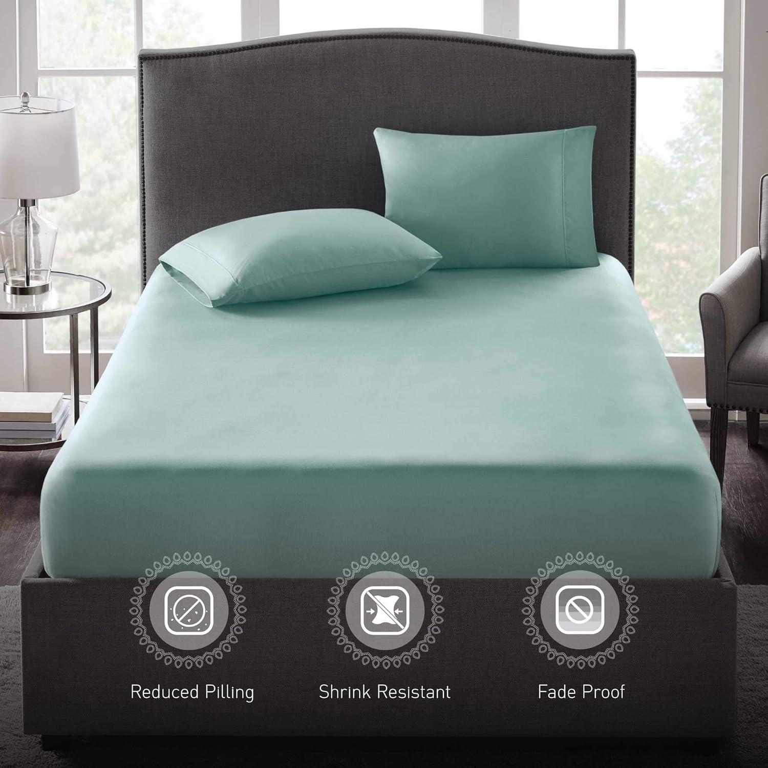 Hyde Lane 400TC Teal King Size Fitted Sheet Only | 100% Cotton Stretch Fitted Sheet | Fits Mattress Up to 14 Inches with Deep Pocket | Soft & Durable - Shrink & Pilling Proof: Home & Kitchen