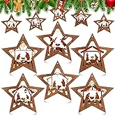 Bucherry 6 Pcs Wooden Christmas Nativity Scene Ornaments Bulk, 2025 Christian Religious Jesus Ornaments for Christmas Tree Nativity Scene Gifts, The Birth of Jesus Decoration(Star)